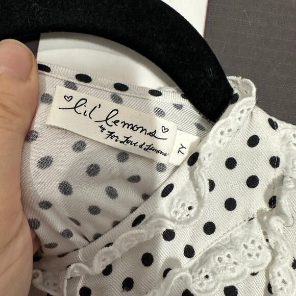 LIL LEMONS FOR LOVE & LEMONS Girls 7Y Polka Dot Dress Organic Cotton Lace Trim - Picture 5 of 7